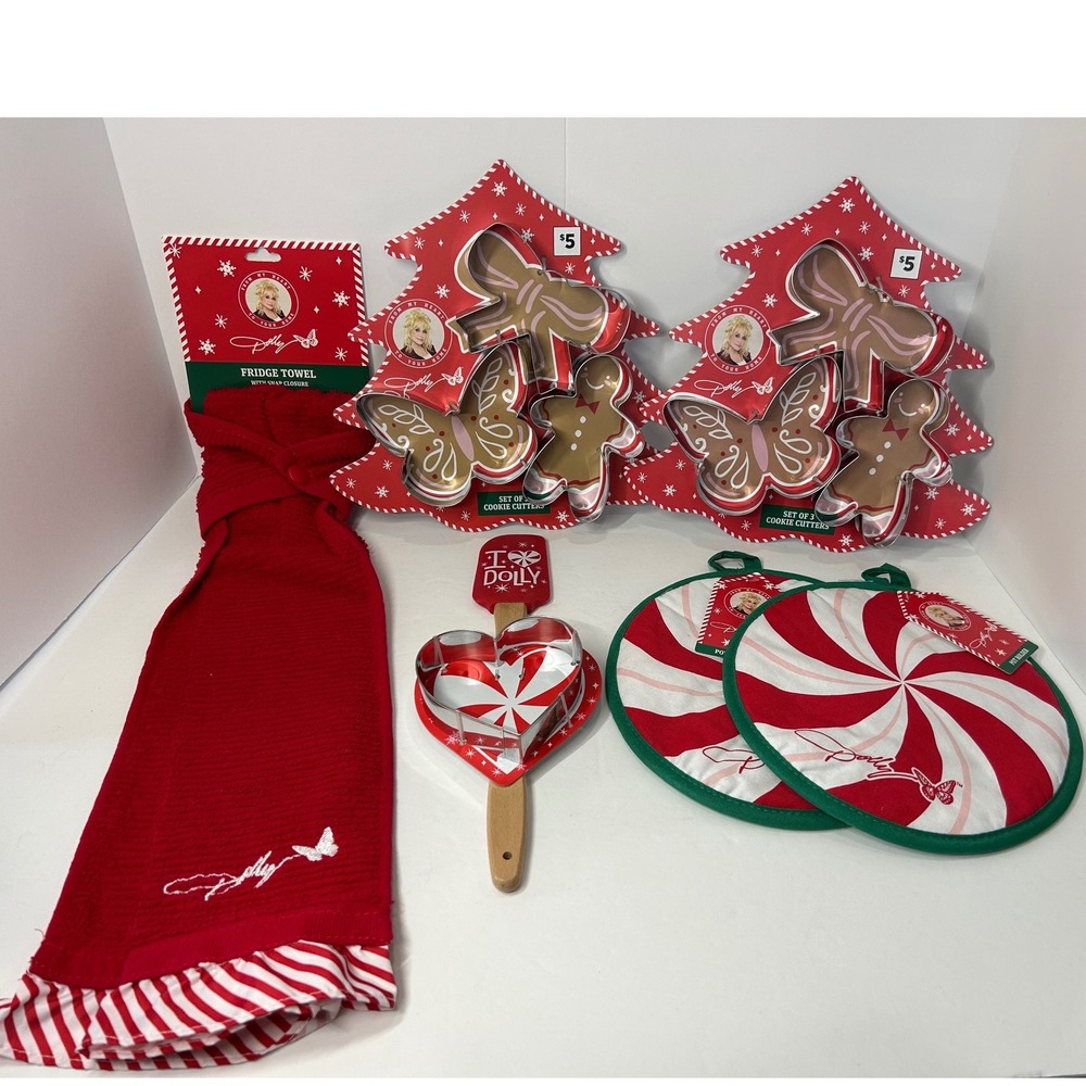 Dolly Parton Christmas Kitchen Set Fridge Towel Cookie Cutters‎ Pot Holders